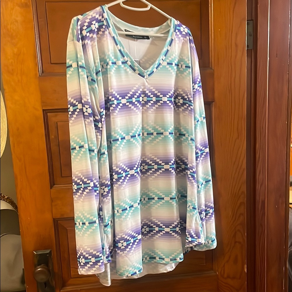 Colorful Geometric V-Neck Top